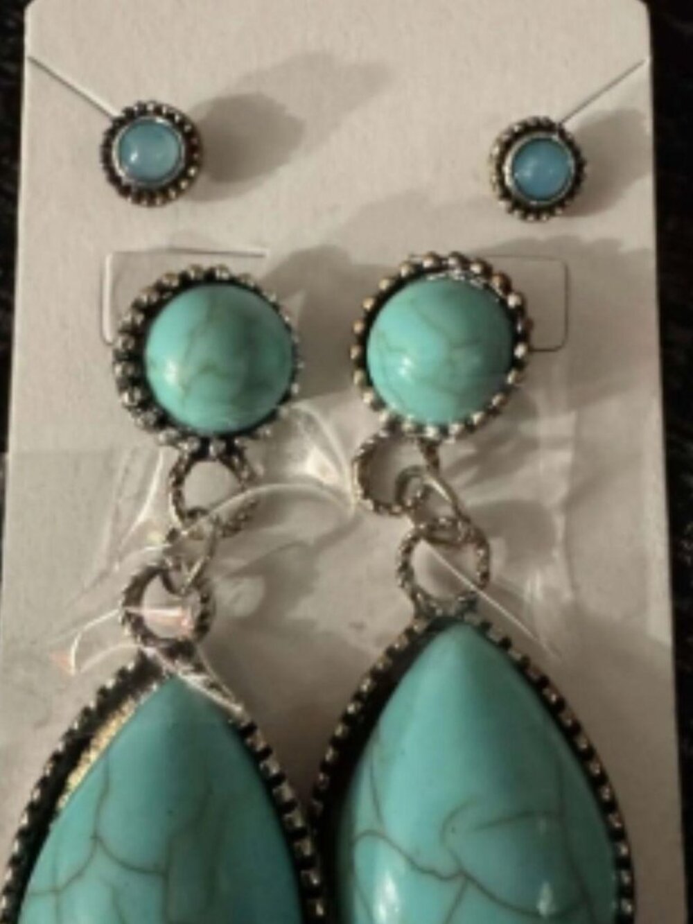 handmade turquoise-style dangle earrings.